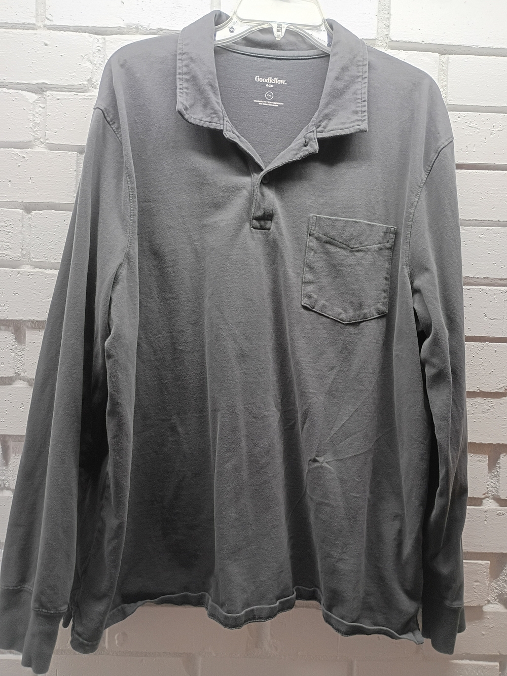 Goodfellow & Co Men's Long-Sleeve Polo Shirt in Gray Size XXL 1 Pocket